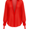 Red Chiffon Belted Cuff Shirt