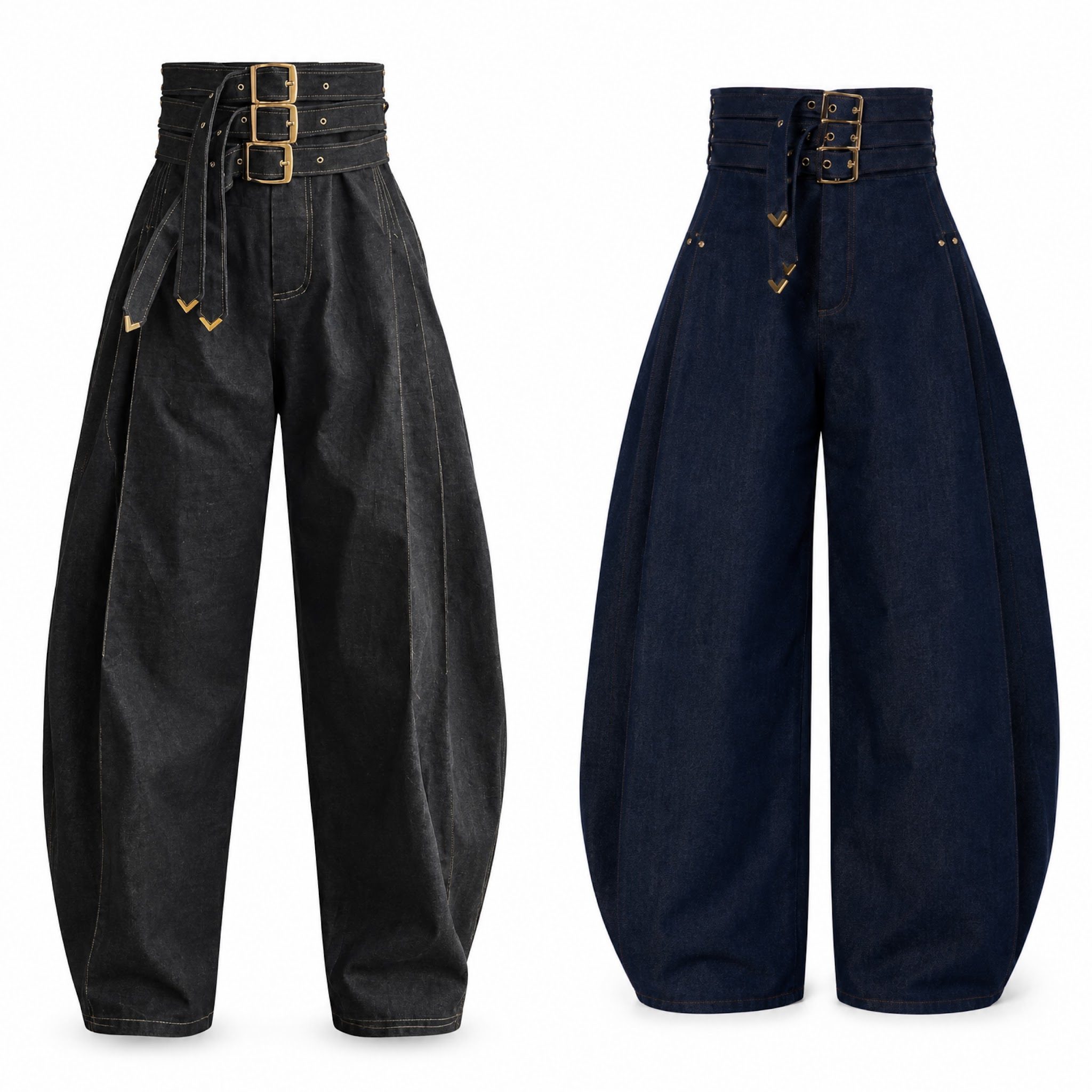 Gilded Denim Tri-Belted Pants – Udiahgebi 29 collection